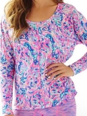 Lilly Pulitzer XS Luxletic Long Sleeve Tee Multi La Playa Print UPF NWOT